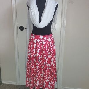 Red and White Tiered Maxi A-Line Skirt